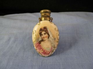 Antique Porcelain Perfume Scent Chatelaine Bottle Female Lady Portrait