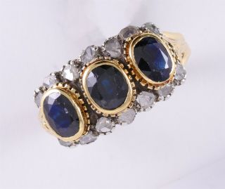 Rare Antique 18K 3 Ct.  Rose Cut Diamond and Natural Blue Sapphire Ring 2