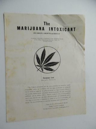 1954 Marijuana Intoxicant Kentucky Anti - Drug Reefer Cannabis Pamphlet Vintage