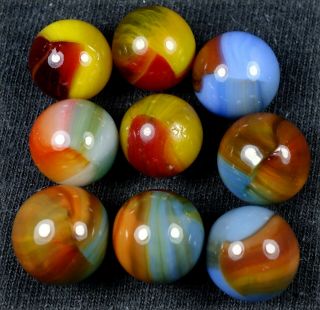 9 Vintage/antique Akro Agate & Marble King Peewee Patch Marbles