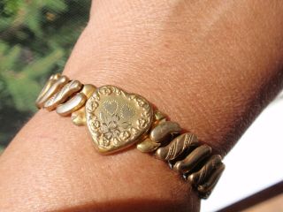 Antique D F Briggs Co Carmen Gold Filled Stretch Expansion Bracelet Heart