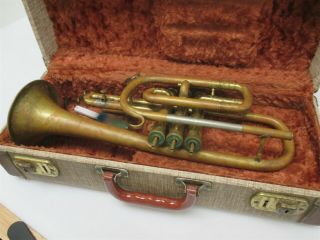 Vintage Silvertone Trumpet With Conn 4 Mouthpiece In Case