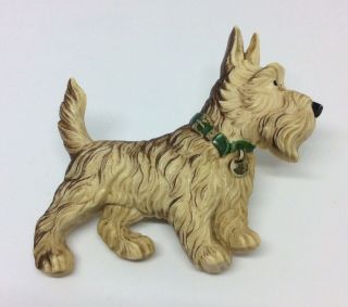 Lovely Vintage Art Deco Celluloid Painted Green Collar Terrier Dog Pin Brooch