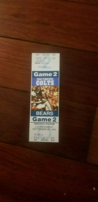 Baltimore Colts Vs Chicago Bears 1983 Full Ticket Indianapolis