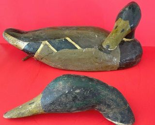 Antique Wood Carved Hunting Duck Decoy - Moveable Head - Extra Head - Unmarked 2
