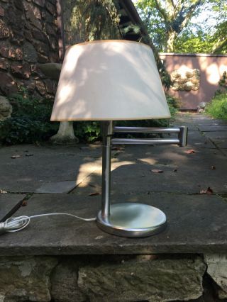 Vtg Mcm Von Nessen Brushed Aluminum Swing Arm Table Lamp Deco 50 