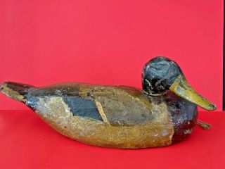Antique Wood Carved Hunting Duck Decoy - Moveable Head - Short Neck - Unmarked