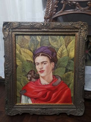 Masterpiece Antique Oil On Canvas Painting Mexican Signed Frida Kahlo