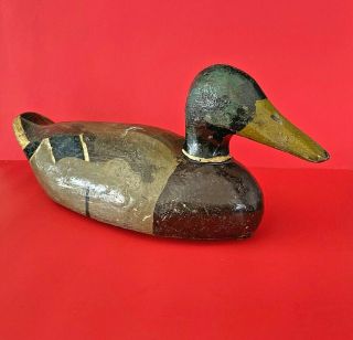 Antique Wood Carved Hunting Duck Decoy - Moveable Head - Unmarked