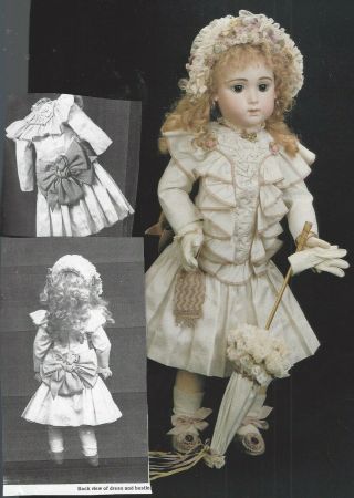 22 - 24 " Antique French Jumeau Doll Dress Hat Undies Wig Parasol Shoes Pattern Book