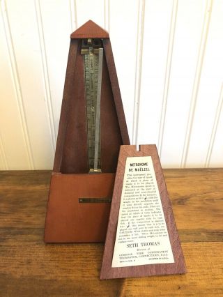 Vintage Seth Thomas Clock Metronome De Maelzel Wood Wind Up Music Timer Tool