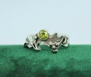 Vintage Art Deco Sterling Silver Ring With A Citrine Stone Design Size N P579