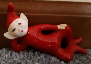 Pixie Elf Ceramic Figurine Red Vintage Christmas Holiday Elf Usa
