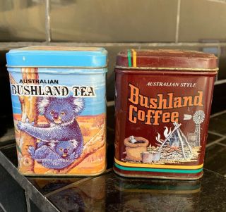 Set Of 2 X Vintage Australian Bushland Tea & Coffee Tins Kitchenalia