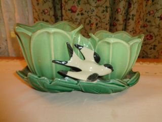 Fabulous 1949 Vintage Mccoy Pottery Double Flower Pot Planter W/bird In Flight