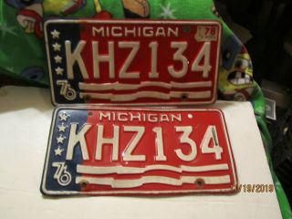 Pair 1976 Michigan Bi - Centennial License Plate Khzs 134