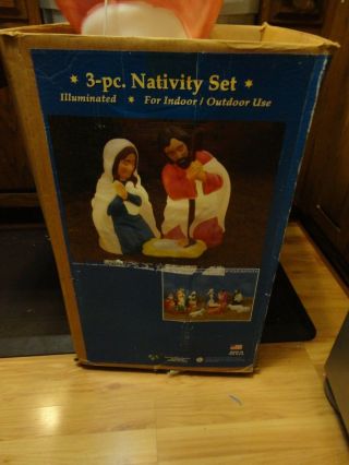 Vintage Christmas 3 Piece Nativity Lighted Blow Mold Set Joseph,  Mary & Jesus