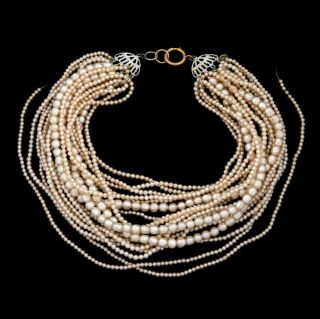 Antique Vintage Art Deco Retro 14k Rose Gold Faux Pearl 18 Strand HUGE Necklace 3
