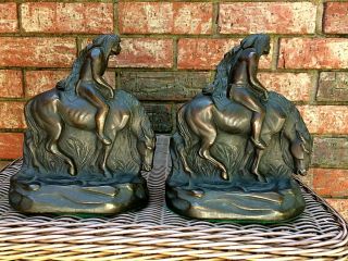 Antique J.  Ruhl Huge Armor Bronze Statue Sculpture Searching Indian Bookends