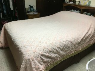 Vintage Chenille Bedspread 80 X 100 Full Size Light Pink With Fringe