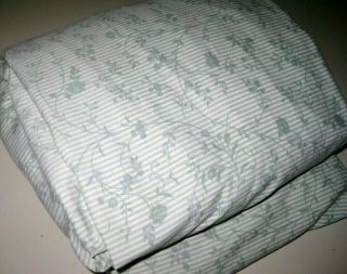 Vintage Laura Ashley Cottage Rose Green Floral Stripe Queen Size Fitted Sheet
