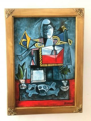 Pablo Picasso Artist Oil Painting On Canvas Signed Framed 24  X 33.  5