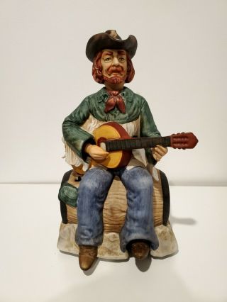 Vintage Waco Melody In Motion Porcelain Cowboy W/guitar On Barrel Home On Range