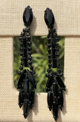Vintage Juliana D&e Black Tone Rhinestone Crystal Clip - On Dangle Earrings