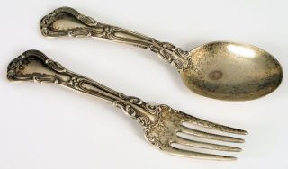 Antique Gorham Sterling Silver Baby Spoon & Fork Gift Set Chantilly Pattern