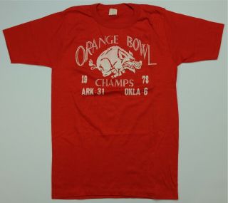 Rare Vtg Arkansas Razorbacks Ncaa Orange Bowl Champs 1978 T Shirt 70s 80s Red