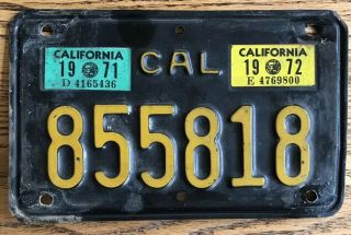 Vintage 1971 1972 California Black Yellow Motorcycle License Plate 855818