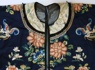 Antique Chinese Embroidered Silk ROBE with Flowers and Butterflies 2