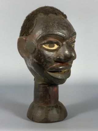 190126 - Tribal Old African Ekoi Head With Real Hair - Nigeria.