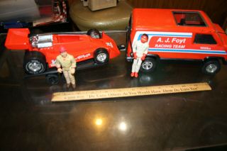 Vintage Tonka Aj Foyt Racing Team Van & Trailer Indy Car,  Driver,  Mechanic Jsh