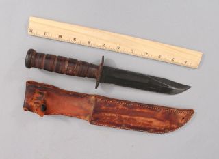 Antique Wwii Era Camillus Us Navy Mark 2 Fighting Knife W/leather Sheath