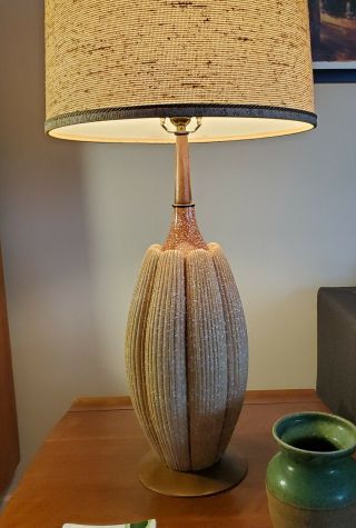 Stunning Vintage Mid Century Modern (mcm) Ceramic & Wood Gourd Lamp & Shade