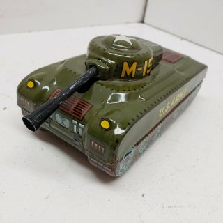 Vintage Daiya Japan Tin Litho Friction U.  S.  Army M - 15 Green Tank Toy