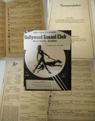 Vtg 1946 Hollywood Kennel Club Greyhound Racing Form Christmas Eve Art Deco Logo