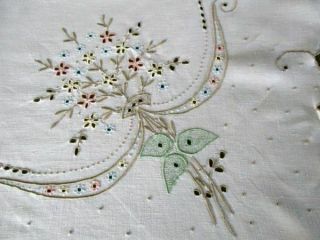 Vintage Madeira Tablecloth - Hand Embroidered Pastels - Linen - 50 " Sq.
