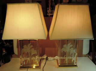 Fredrick Ramond Glass Lucite Frosted Art Deco Hollywood Regency Lamps See Video