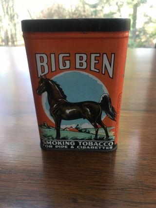 Vtg Big Ben Smoking Tobacco Light Horse Variation Vertical Pocket Tin B & W Corp