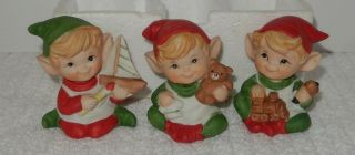 Homco 5253 Vintage Christmas Elf Figurines Set Of 3 Ceramic Elves