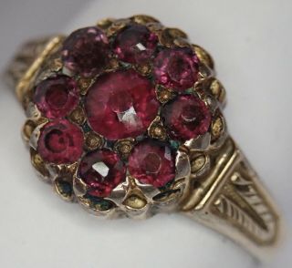 Antique Victorian Gold Filled Garnet Flower Ring