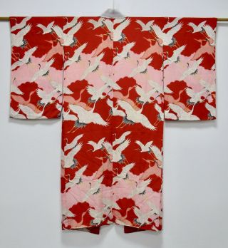 Japanese Kimono Silk Antique Juban / Crane / Rare Pattern / Vintage Silk /565