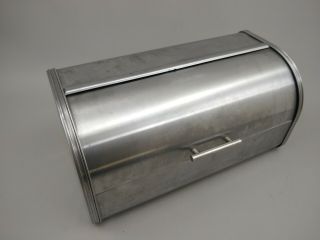 Vintage Curve Roll Top Brushed Stainless Steel Breadbox,  Bread Box Retro