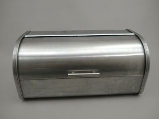 VINTAGE CURVE ROLL TOP BRUSHED STAINLESS STEEL BREADBOX,  BREAD BOX RETRO 2
