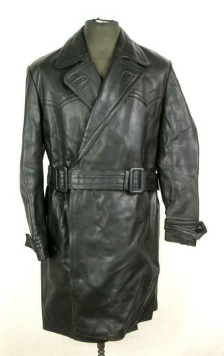 Ww2 Wwii German Army Luftwaffe Officer Dark Grey Leather Field Coat Greatcoat
