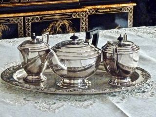 Art Deco Silver Plated Tea Set With Tray Hegworths C 1930 