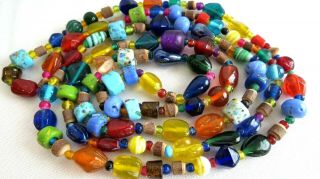 Antique Murano Glass Trade Beads Necklace Collectible Variety Colors Shapes 56 "