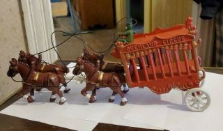 Rare Vintage 20 " Cast Iron Toy Horse & Carriage Overland Circus Horses Driver Nr